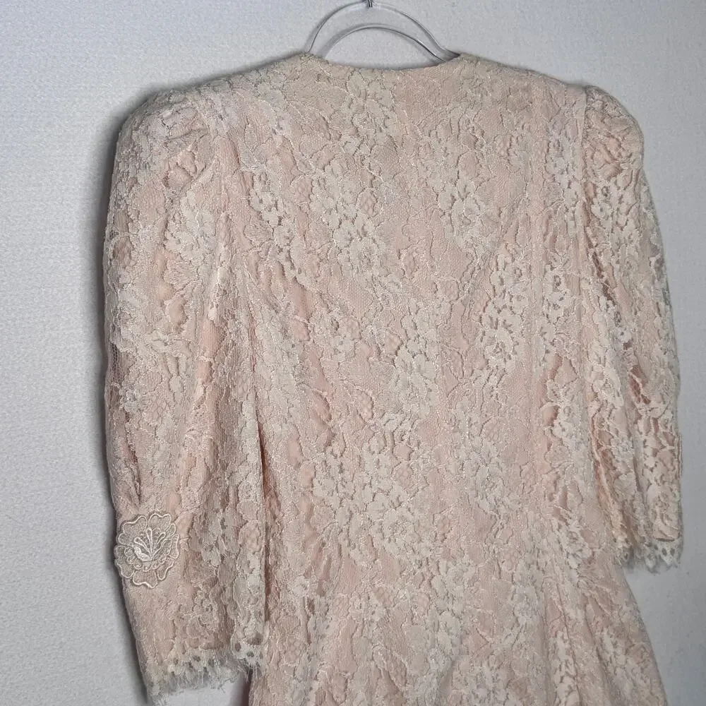1980s Cachet Bari Protas Victorian Romantic Lace Peplum Suit Set USA Size 4